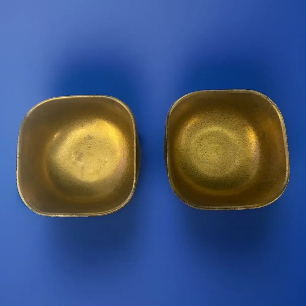 2 Kotobuki Pottery Japan Rounded Square Miso Broth Bowls Gilt w/ Brown Exterior